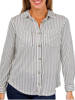 C&C California Green and Cream Striped Button-Front Shirt